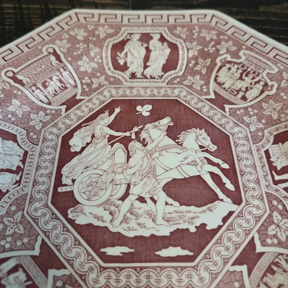 Spode Archive Sutherland Collection Greek Motif Red Octagonal Plate Chariot 9.5